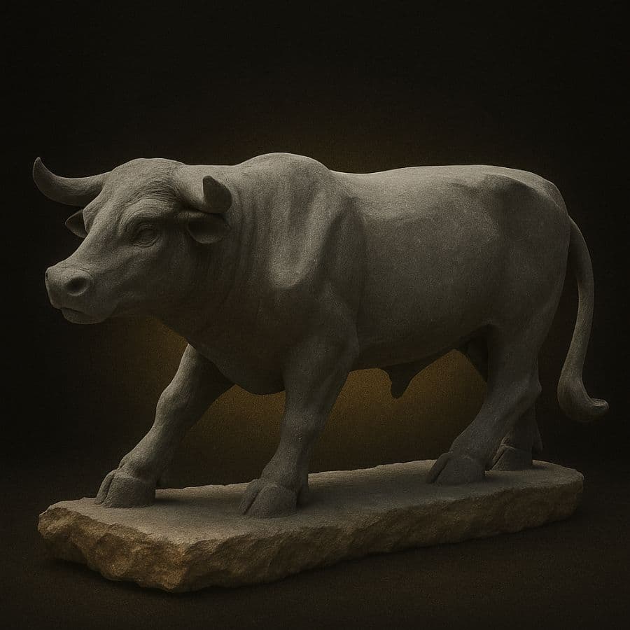 Toro de cantera en base rústica