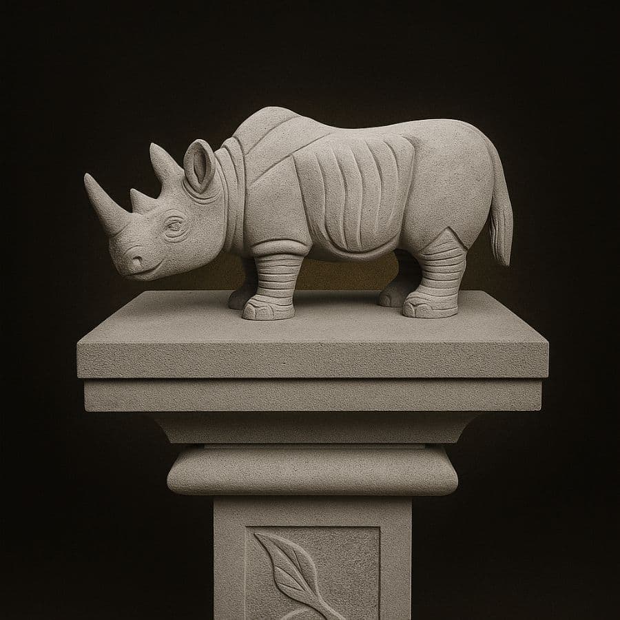 Rinoceronte estilizado en pedestal de cantera