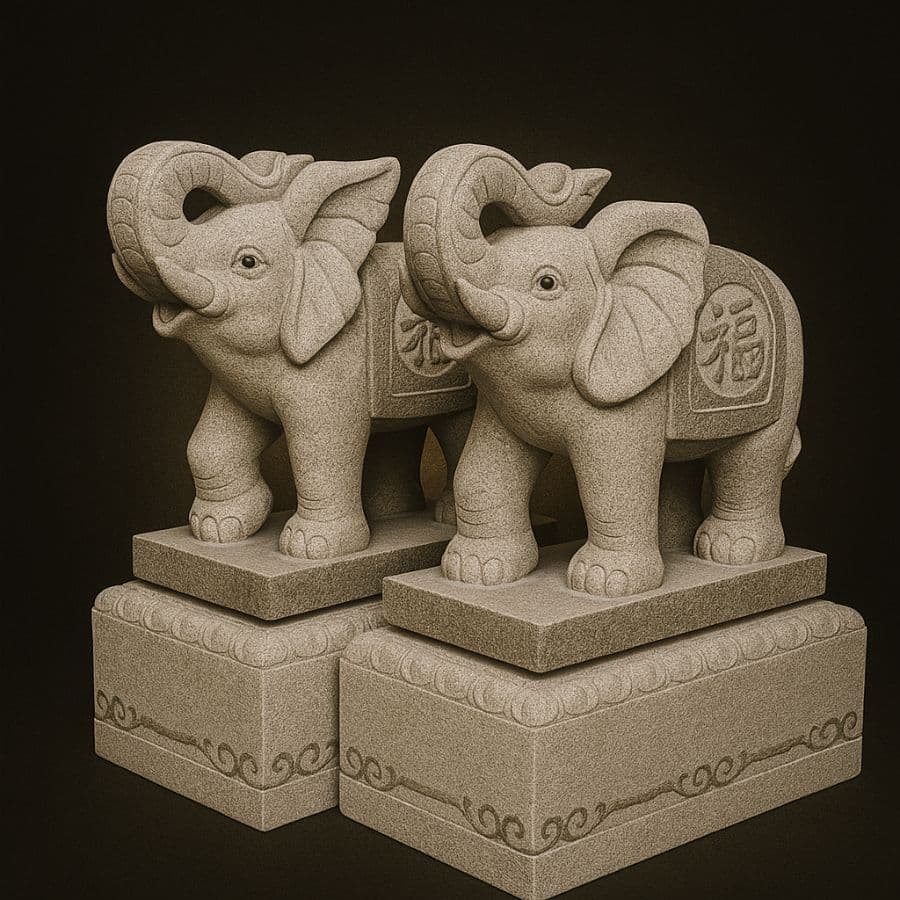 Pareja de elefantes en pedestal (fortuna) de piedra