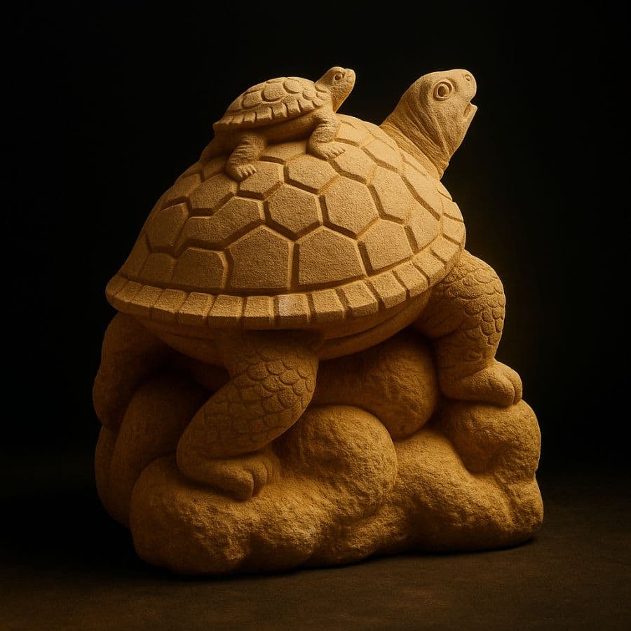 Tortuga con cría sobre base rocosa en cantera