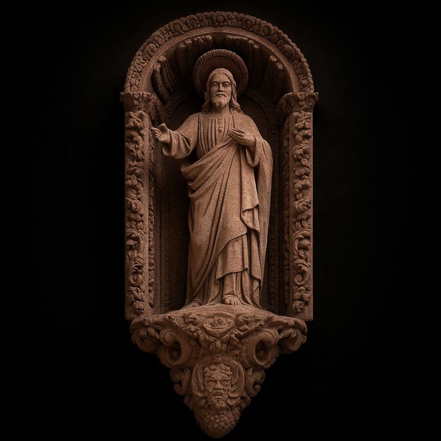 Santo en nicho barroco de cantera rosada