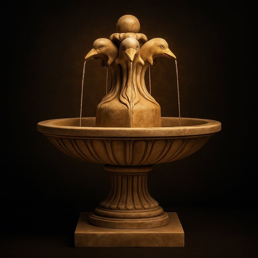 Fuente de delfines — Cantera beige — tallada a mano en Escolásticas, Querétaro