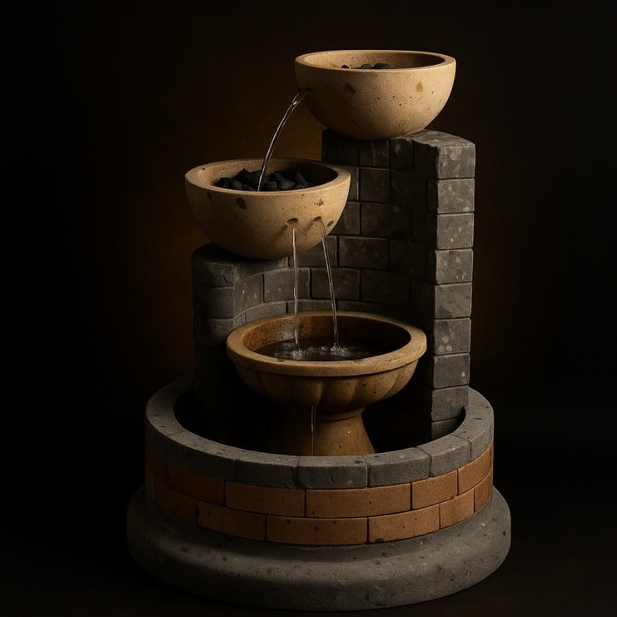 Fuente moderna escalonada — Cantera gris y beige