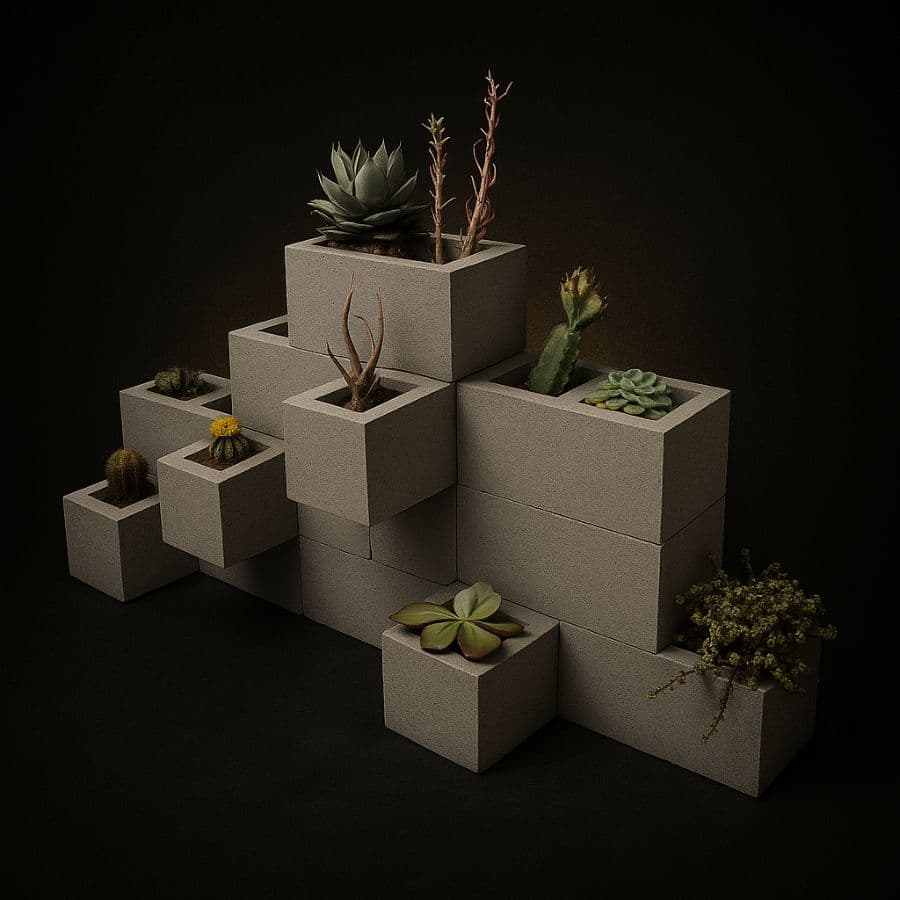 Jardinera modular escalonada de cantera gris