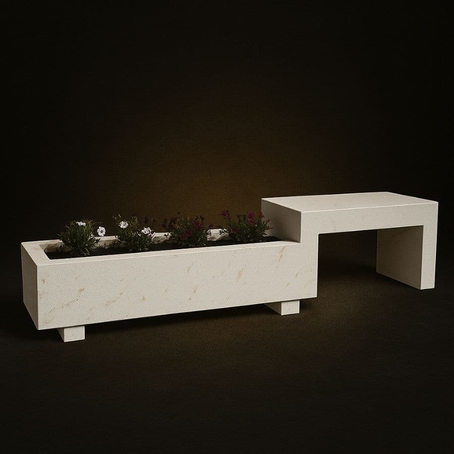 Jardinera cúbica alta de cantera gris