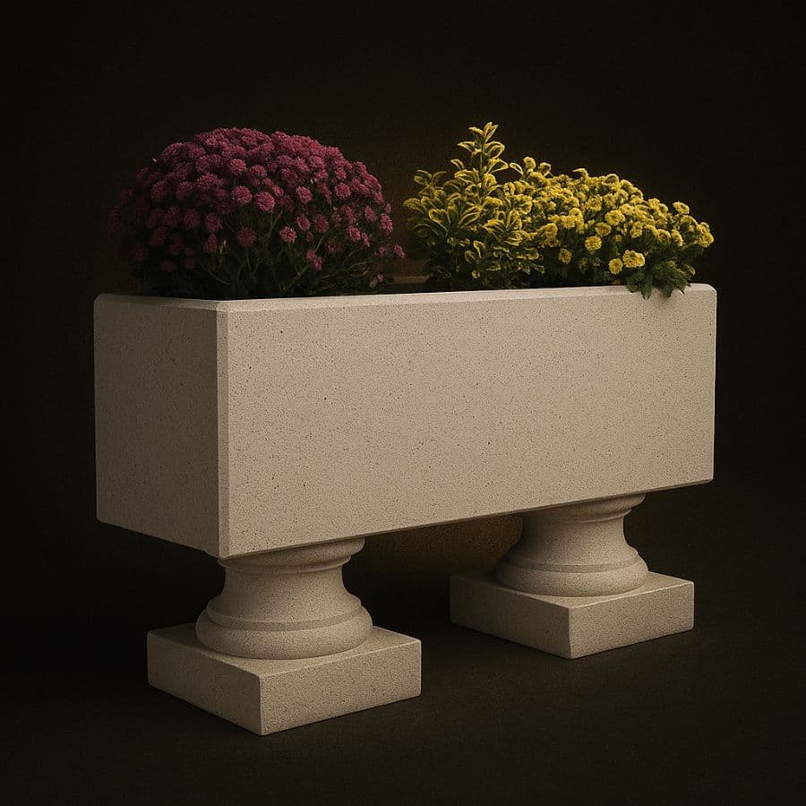 Jardinera rectangular en pedestal de cantera blanca