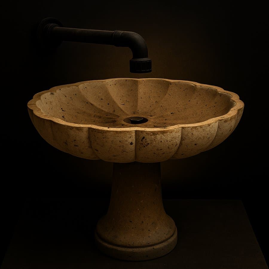 Lavabo de pedestal — Flor (Cantera Costera Dorado)