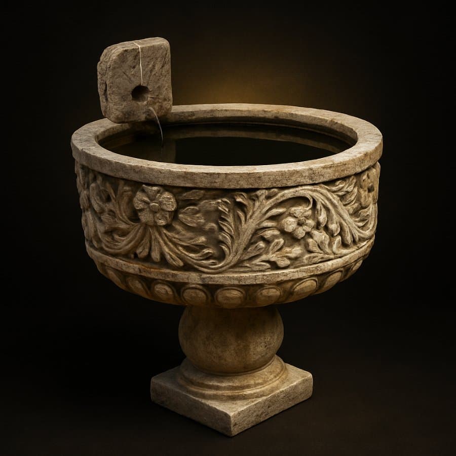 Lavabo de pedestal — Flor tallada (Cantera Costera Dorado)