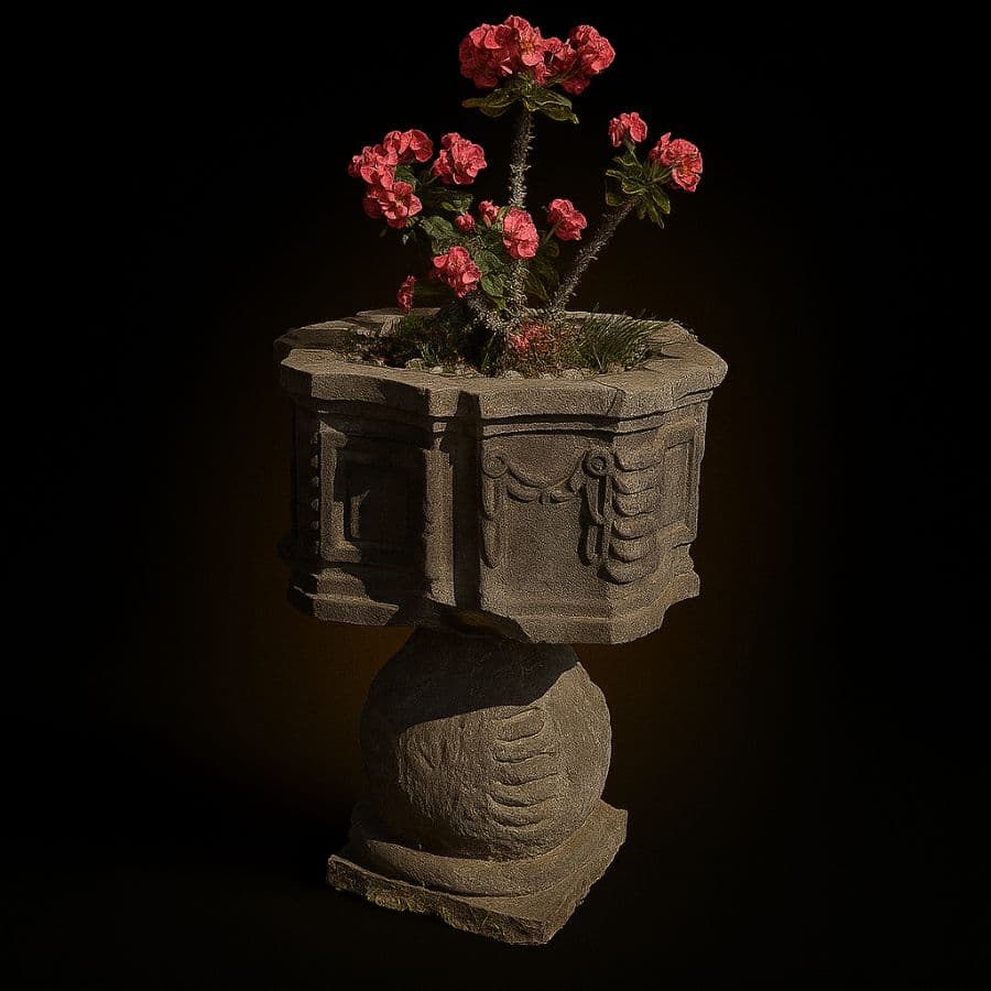 Maceta ornamental con pedestal esférico