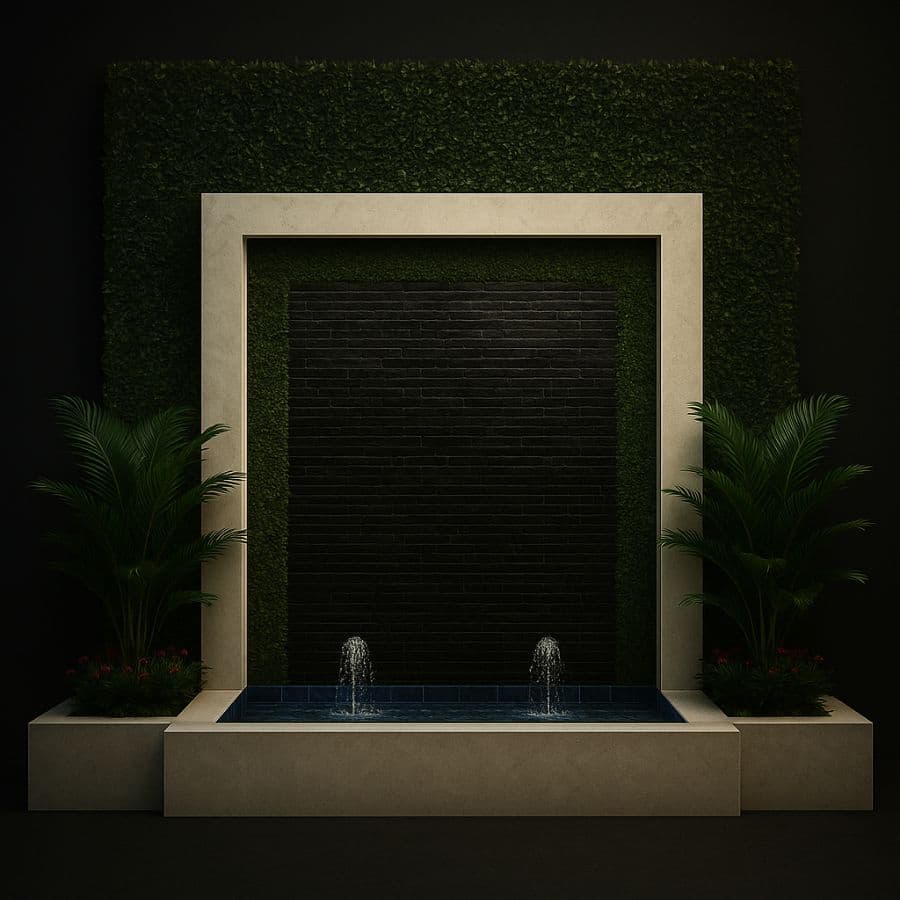 Muro llorón con marco de cantera y 2 chorros frontales