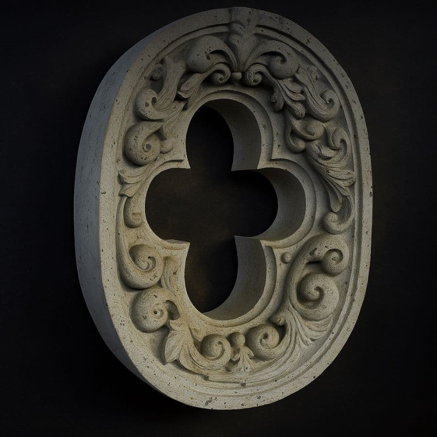 Ojival tallado floral — Cantera blanca