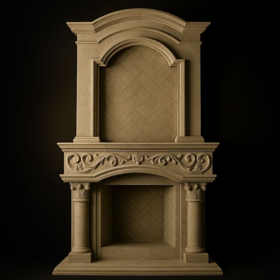 Chimenea clásica con columnas en cantera