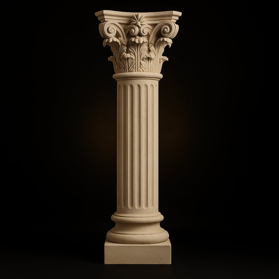 Columna corintia moderna — Cantera arena — tallada a mano en Escolásticas, Querétaro